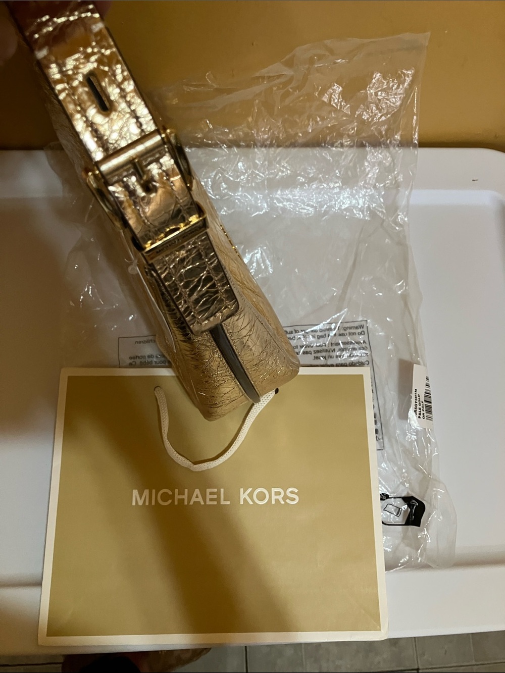 MICHAEL Michael Kors Nolita Metallic Pale Gold Criackled leather Shldr bag - Picture 8 of 14